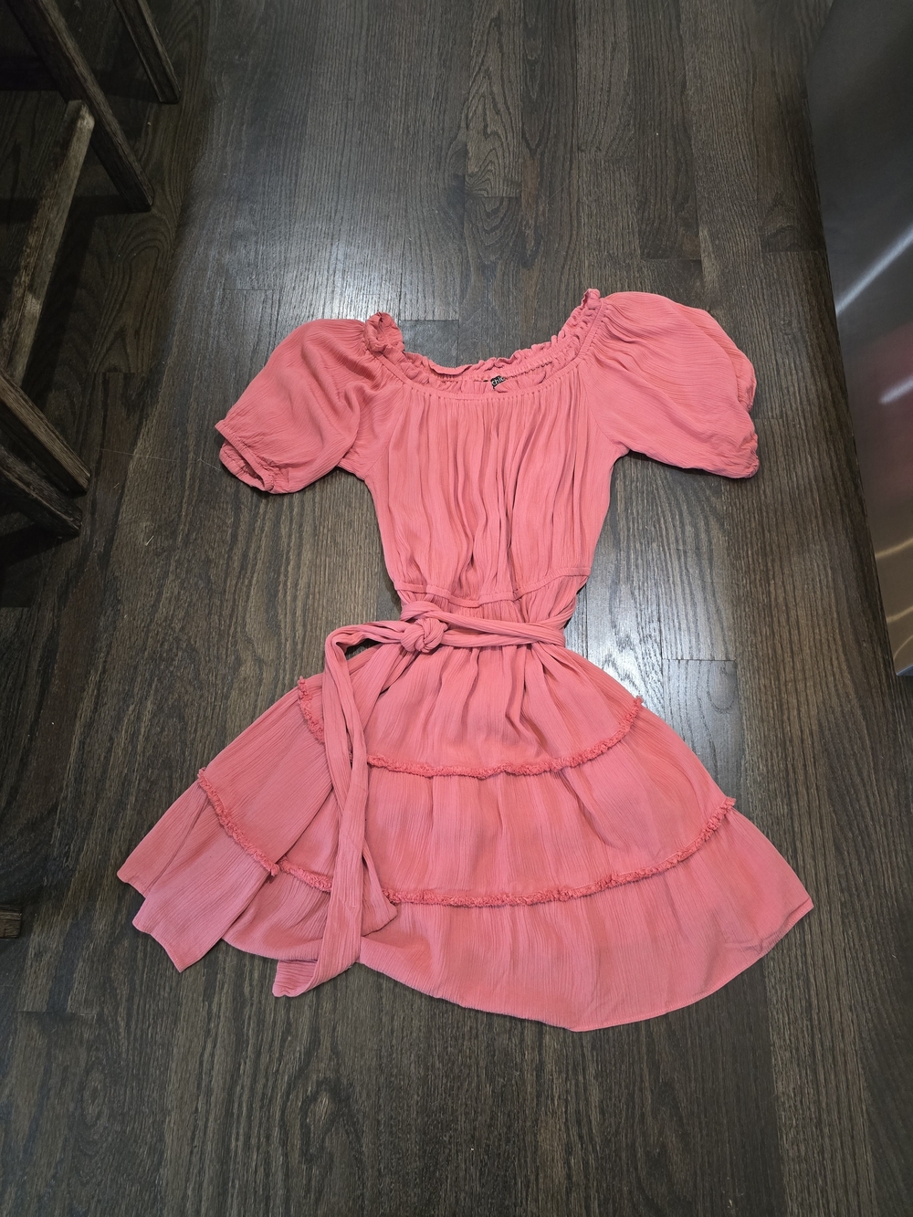 City Chic Coral Tiered Midi Dress with Waist Tie